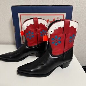 Tony Lama Y2K Deadstock Briana Black Red Cowboy Boots Women's 7.5 B NIB VF5823